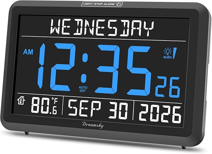 DreamSky Digital Clock with Date and Day of Week