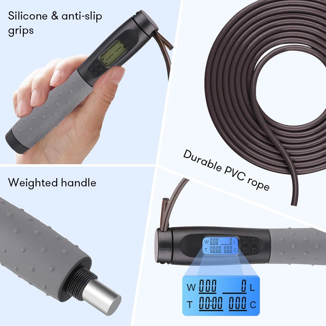 Te-Rich Weighted Jump Rope - Adjustable Length Skipping Rope with Counter for Fitness | Heavy Handles