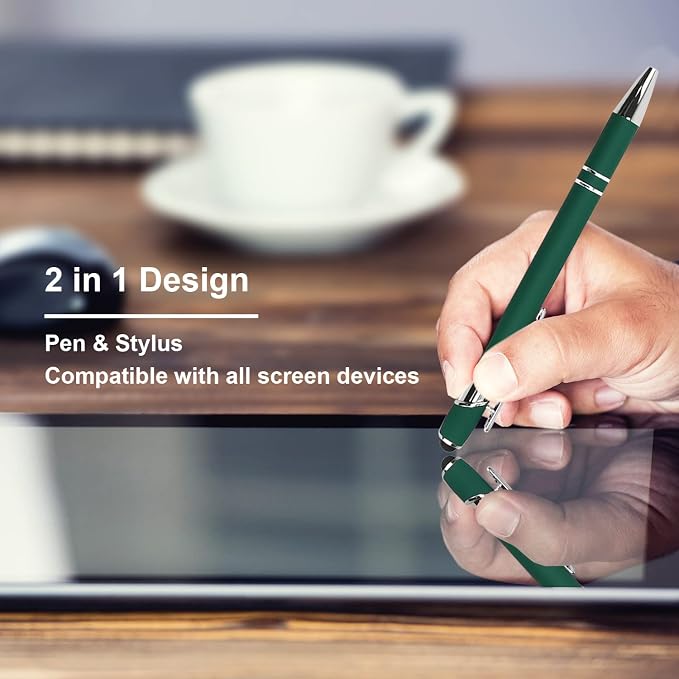 Oddmoal Ballpoint Pen with Stylus Tip, Soft Touch Click Metal Pen, 1.0mm Medium