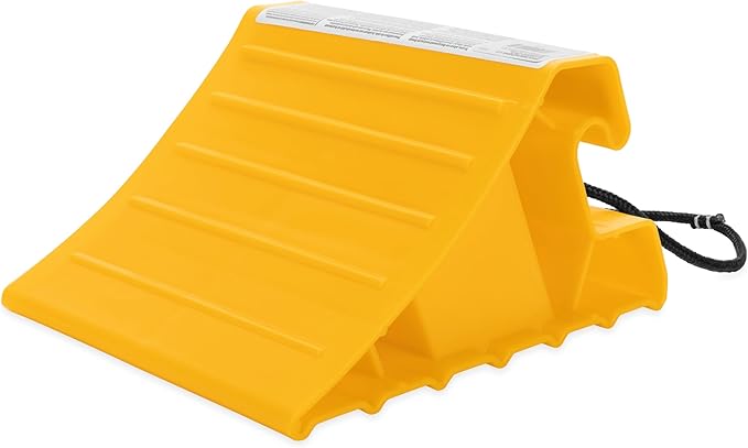 Camco Super Wheel Chock w/Rope - Large, Heavy Duty Trailer Wheel Chock Constructed of Durable Plastic - Features Rope Handle for Easy Removal - Use w/Tires Up to 29-inches – 44475