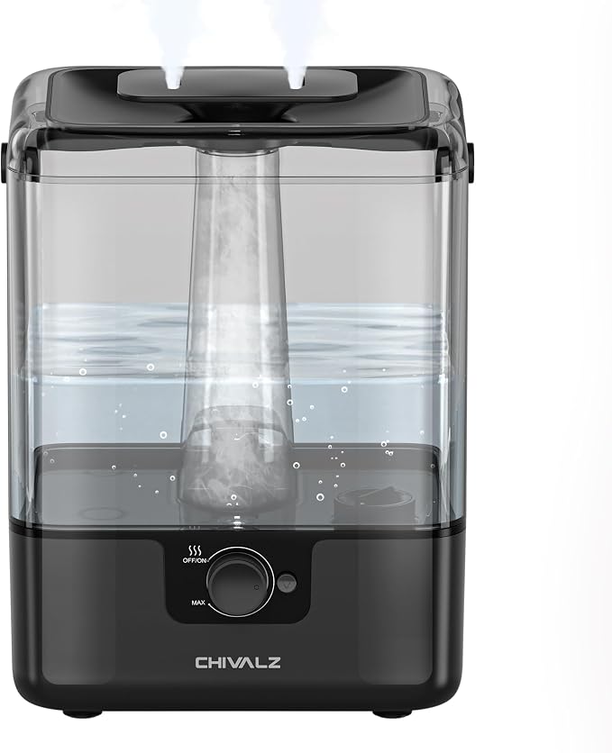 CHIVALZ Humidifiers for Bedroom, 6L Cool Mist Humidifiers for Baby Nursery, 26dB Quiet, 50H Runtime, Top Fill Humidifier for Large Room, Home, Plants, Nightlight, Oil Diffuser 1 Pack Black