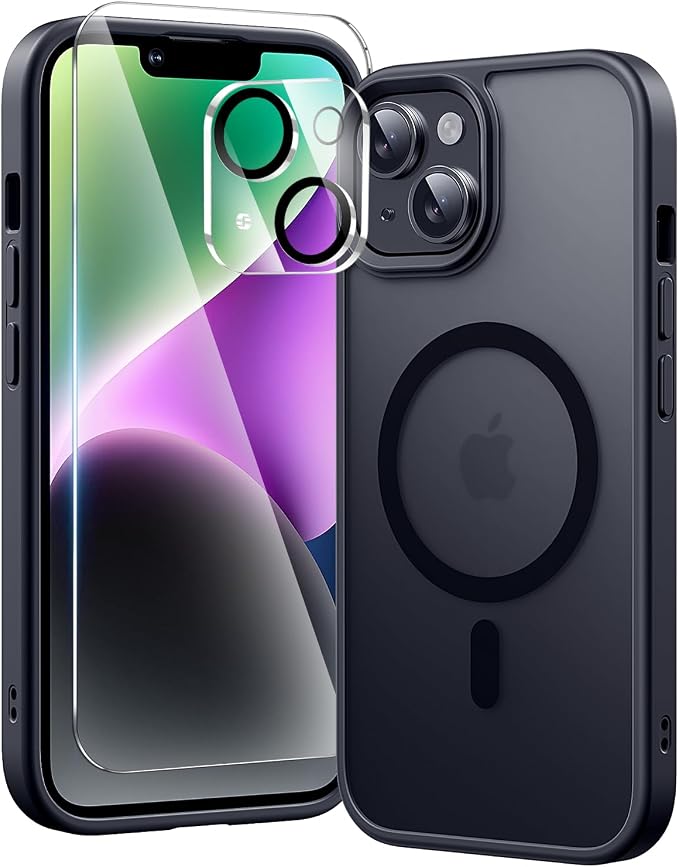 toushion 3 in 1 for iPhone Case Clear, Shockproof for iPhone 14, Matte Black