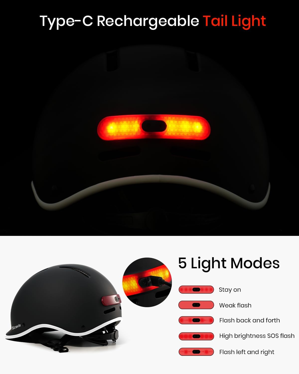 Skiennix Bike Helmet - Adjustable Cycling Safety Helmet with Rechargeable Rear Light | For Men, Women & Youth
