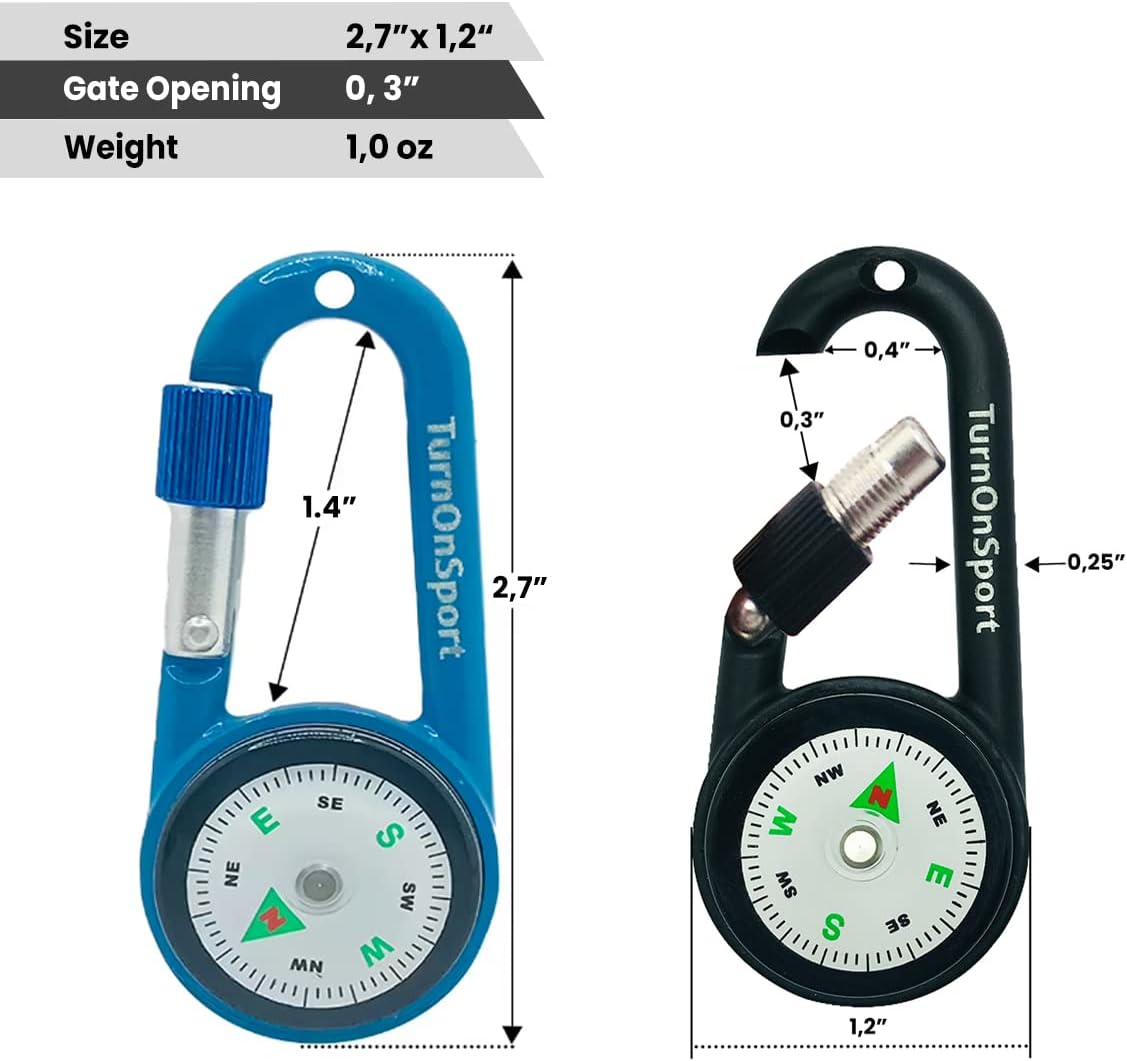 Skiennix Compact Compass Keychain - 2 Pack Magnetic Clip-On for Hiking & Camping | Twist Lock Design