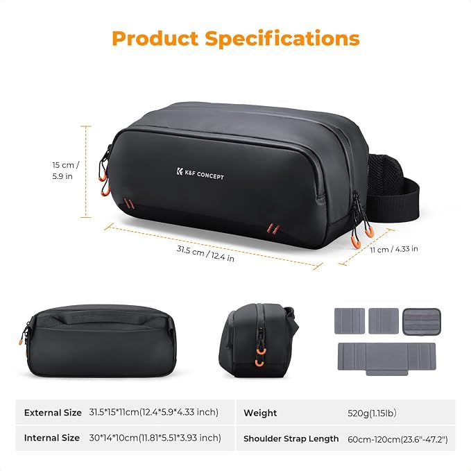 K&F CONCEPT Storage Sling Bag, Vlog Photography Camera Bag, Portable Carrying