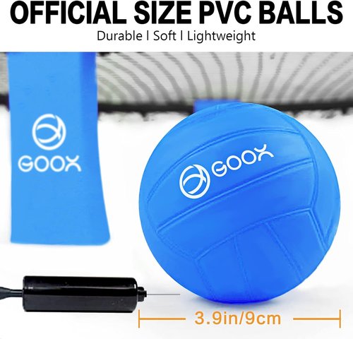 GOOX Roundnet Game Set - Outdoor Beach Ball Games with 3 Balls, Carrying Bag & Strip Light