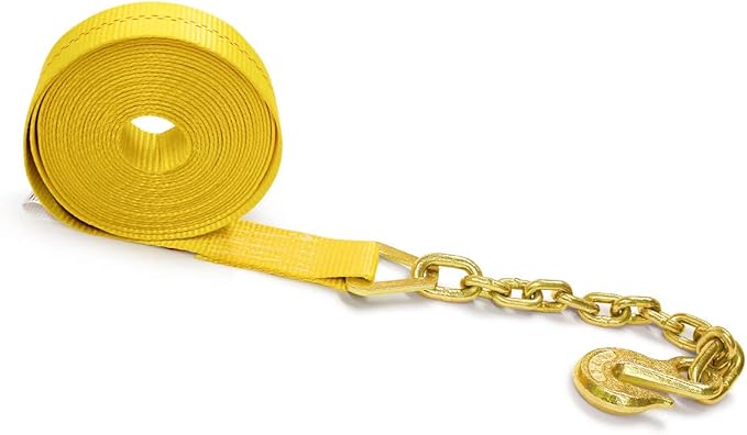 Two 2-in. X 27-Ft. Heavy-Duty Ratchet Straps with Chain Ends and Grab Hooks, 10,000 Lbs. Break Strength | Chain TieDowns By DC Cargo Mall