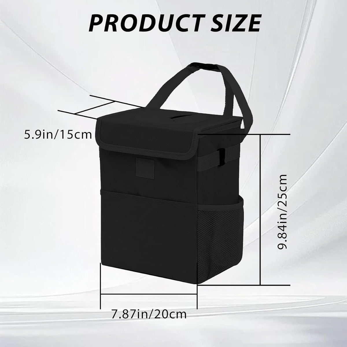 Car Trash Can with Lid, Car Garbage Can, Leak Proof Vehicle Trash Bin with 3 Storage Pockets, Universal Automotive Interior Accessories Hanging Waterproof Auto Garbage Bag for SUV Black