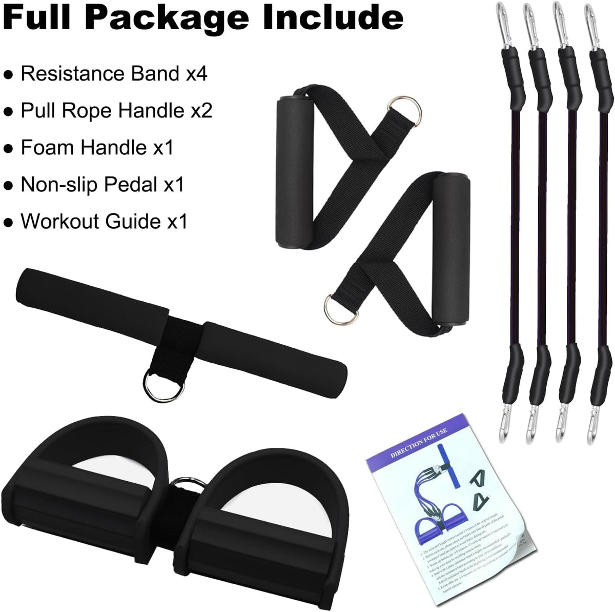 Skiennix Pedal Resistance Band - 4-Tube Elastic Pull Rope for Effective Sit-Up & Stretching Workouts