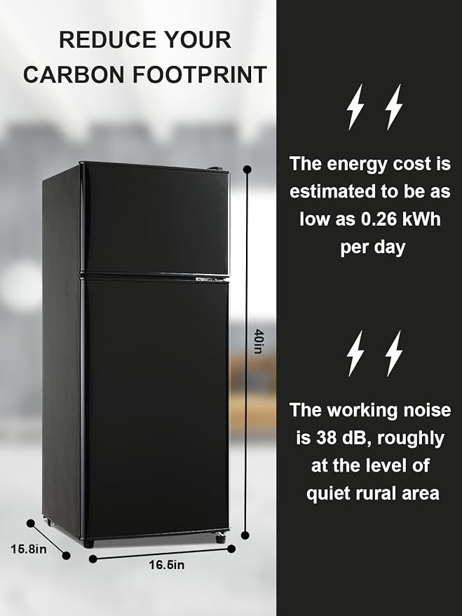 Refrigerator with Freezer 3.8 Cu.Ft Top-Freezer Compact Refrigerator Black | 7 Level Adjustable Thermostat Control, 2 Door, Lock Fresh, Energy Saving