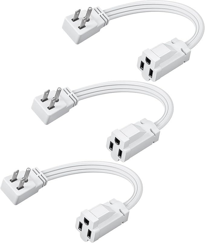 DEWENWILS 1 Ft Extension Cord with 3-Prong Flat Plug, 15A/1875W 14/3 SPT-3 Flat Wire, Space-Saving for Home Office Appliances & Electronics, ETL Certified, 3-Pack, White