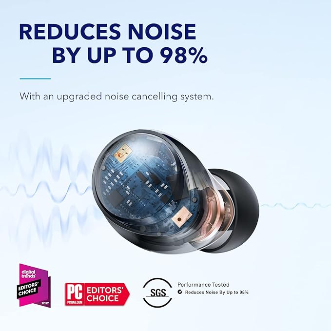 Soundcore by Anker Space A40 Adaptive Active Noise Cancelling Earbuds | Reduce Noise by Up to 98%, Ultra Long 50H Playtime, 10H Single Playtime, Hi-Res Sound, Comfortable Fit, Wireless Charge