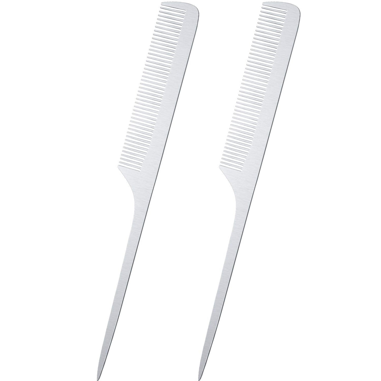 2 Pieces Metal Rat Tail Hair Styling Combs - Silver Fine Teasing Pintail Barber Combs For Cutting And Styling, Stainless Steel