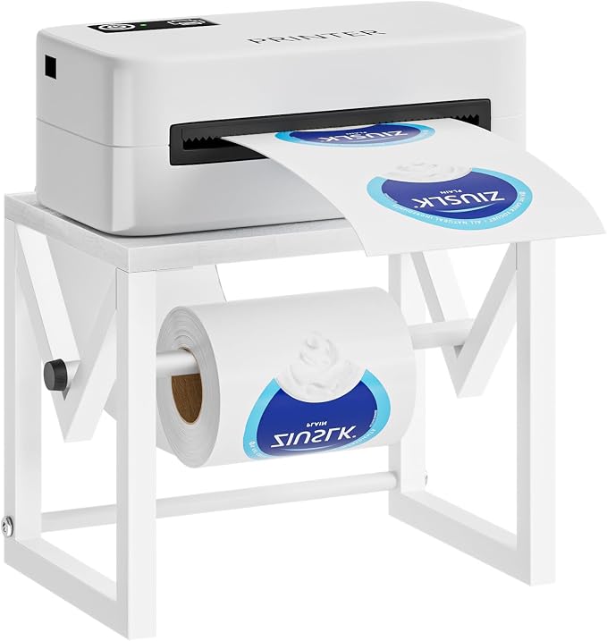 Marbrasse Label Holder for Rolls and Fanfold Labels, Wood Label Printer Holder