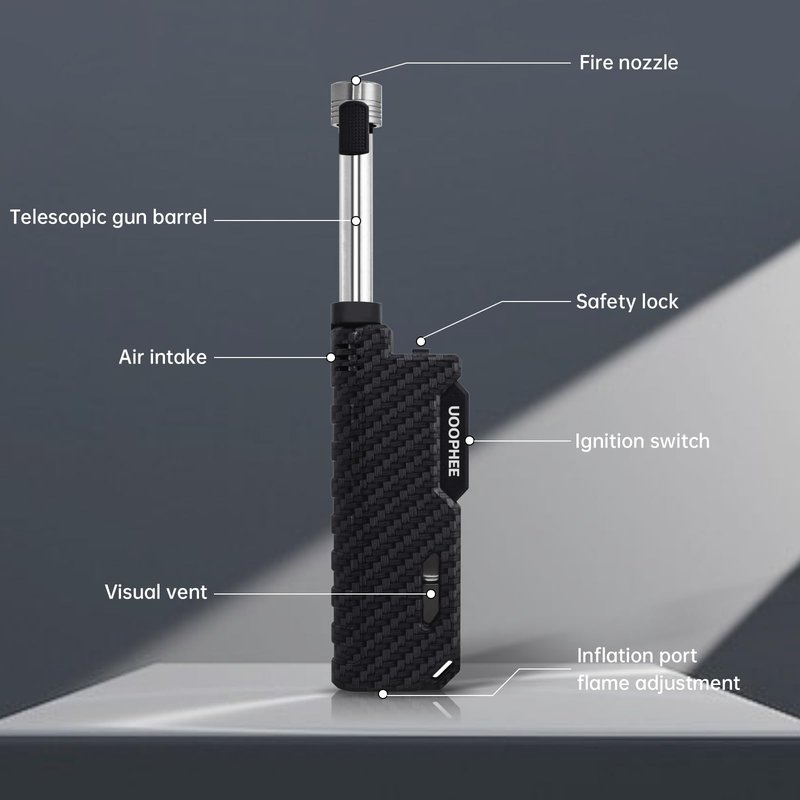 Torch Lighter with Flame Lock, Windproof Butane Lighter Refillable Single Jet Flame, 7.63" Extended Long for Candle, Camping, Grill, BBQ, Fireworks (Butane not Included) Black