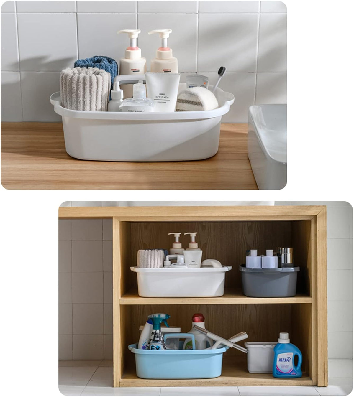 Large Cleaning Supplies Caddy Portable Shower Basket Supply Organizer with Handle Plastic Bucket Tool Storage for Bathroom, Bedroom, Kitchen, College Dorm, Garden, White