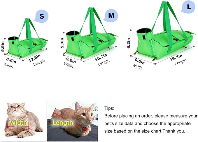 HDKUW Cat Grooming Bag,Foldable Travel Carrier for Cats,Anti-Bite Anti-Scratch Cat Grooming Restraint Bag,Pet Carrier for Administering Eye Drops,Ear Cleaner,Clipping Nails Green L