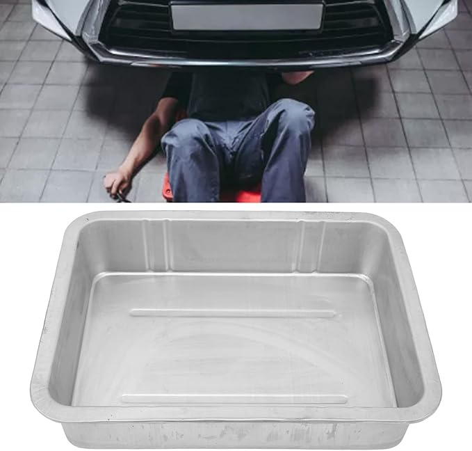 Acouto Galvanized Drip Pan Oil Drain Pan Leak Portable Universal Metal Construction Automotive Oil Change Container(#2)