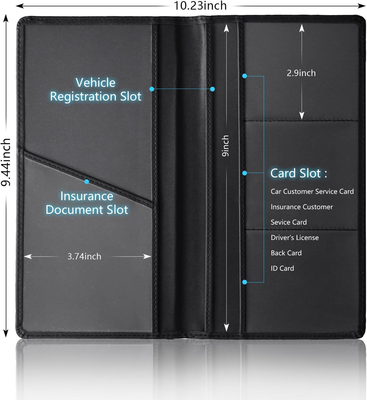 Leather Car Registration and Insurance Cards Holder Compatible with Chevy Camaro SS, Vehicle Glove Box Car Organizer with Magnetic Shut, Documents License for Camaro SS Owners