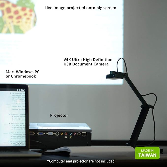 IPEVO V4K Ultra High Definition 8MP USB Document Camera — Mac OS, Chromebook