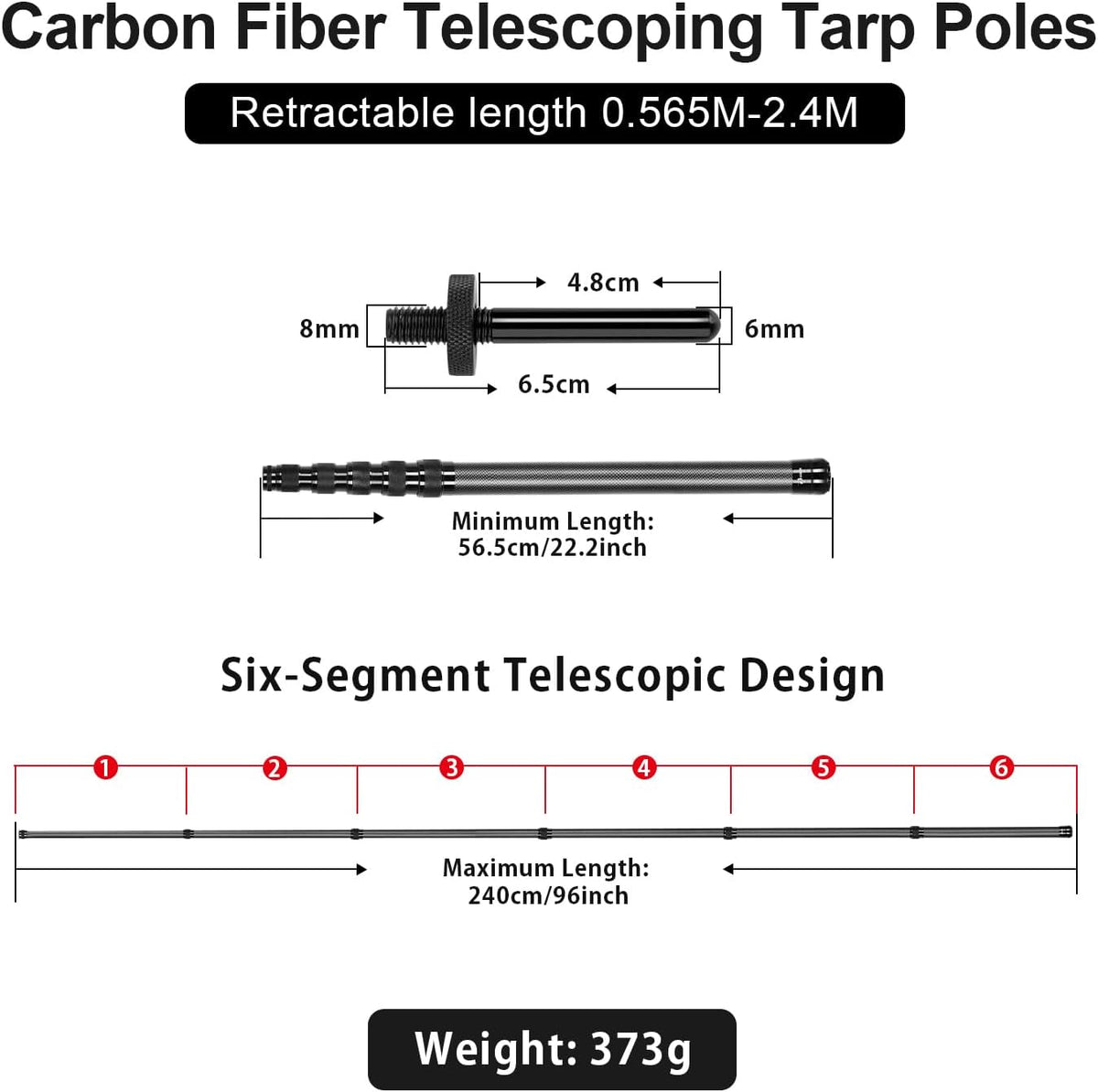 Telescoping Tarp Poles - Heavy Duty Adjustable Carbon Fiber Tent Poles | Portable & Lightweight for Camping, 7.9FT