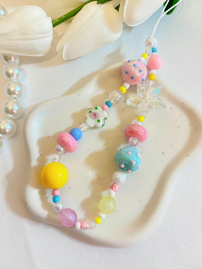 2 Pcs Phone Charm Strap Hand for iPhone Wrist Strap Camera Lanyard Pearl Beaded