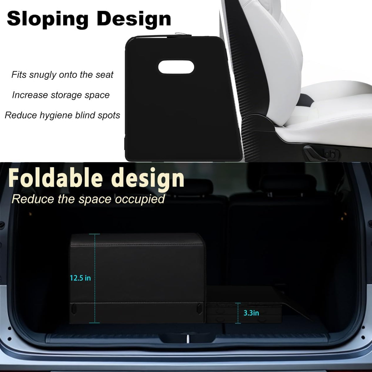XDV Trunk Organizers, Car Organizers, Storage Solutions, and Car Storage Organizers for SUVs, Sedans, Back Seats, and Luxury Vehicles with Lid, Leather, Small, Large Car shoes box (Plain Black, M&L)