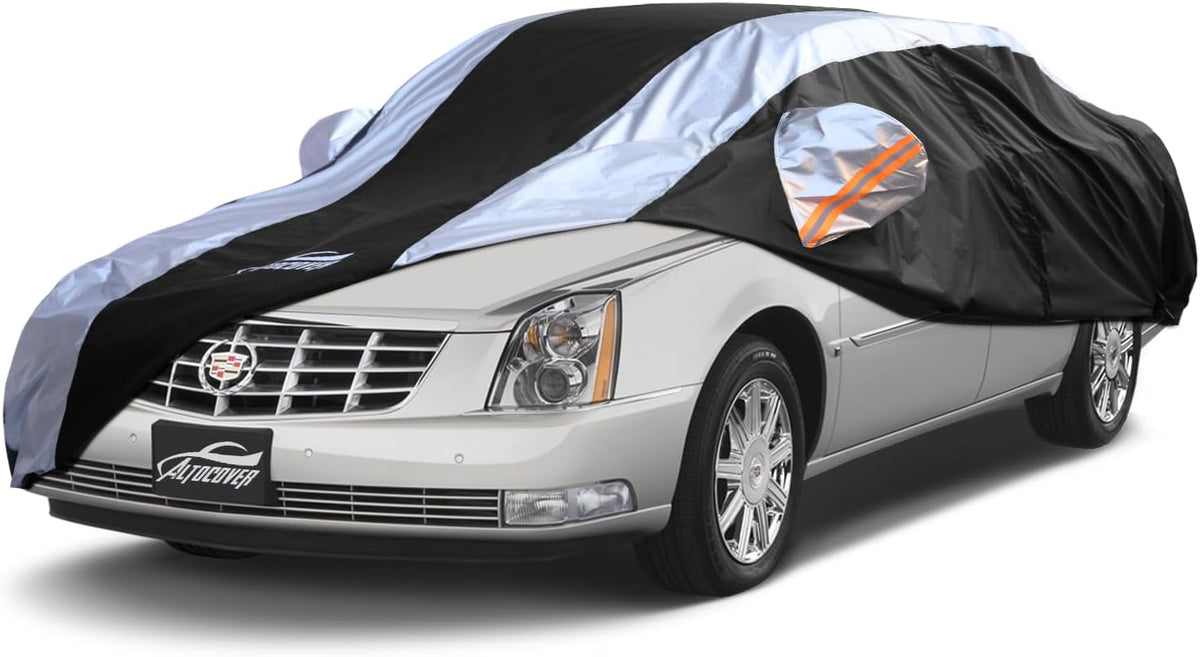 Versa Car Cover Waterproof All Weather with Silver Strip Design, Custom Fit for Versa 20012–2025, Versa Accessory with Door Zipper & Windproof Straps