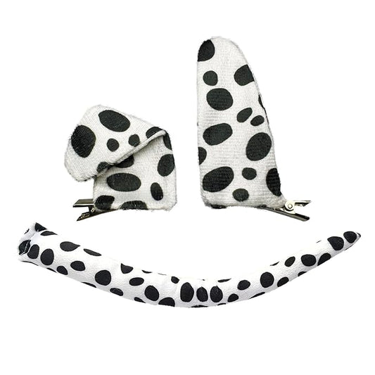 Dalmatian Ears Hair Clips Tail Animal Costume Headwear for Halloween Puppy Dog Dress Up Costume Accessories