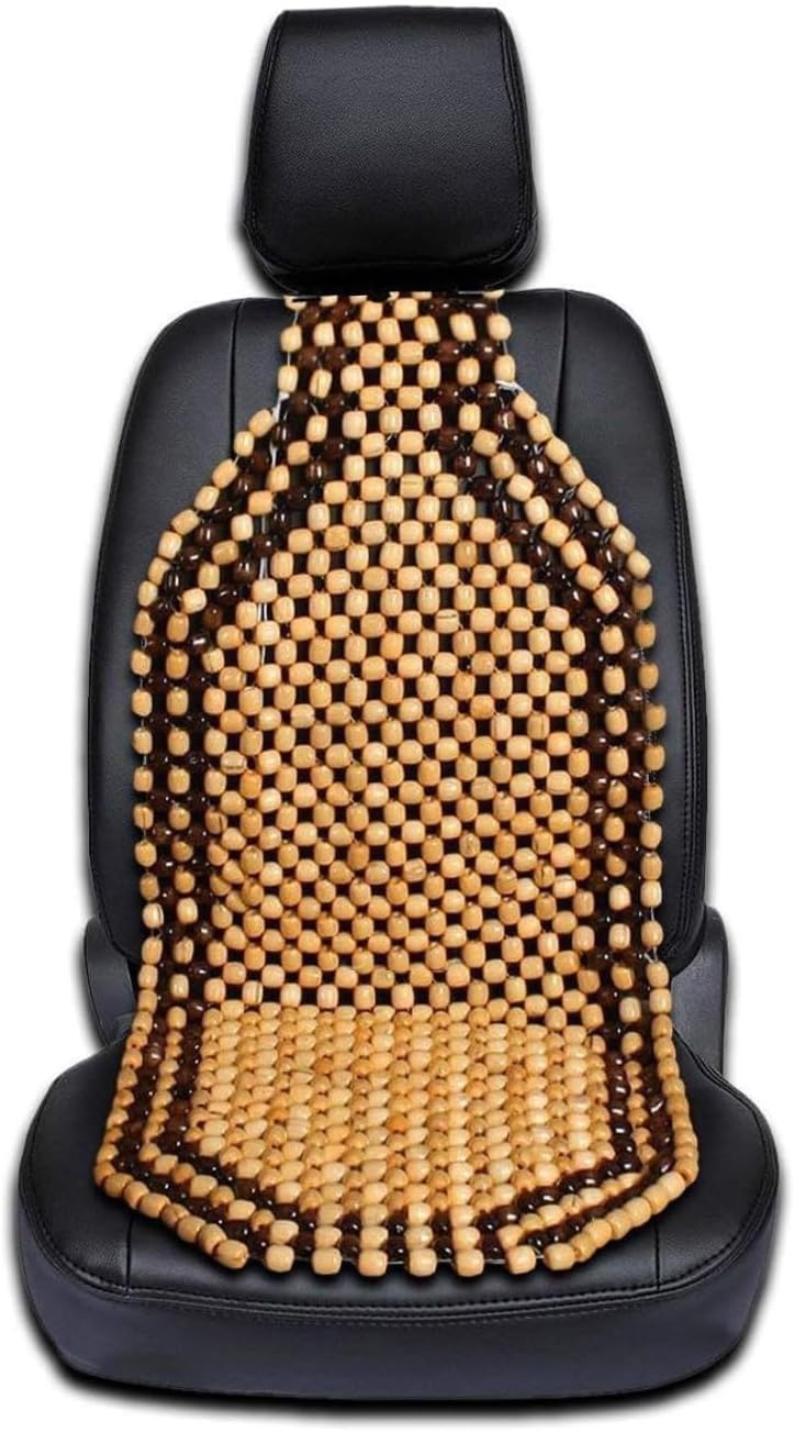 Zento Deals Wood Beaded Comfort Seat Cushion Seat Cover- Double Strung Ultra Comfort Massaging Car Seat Cushion for Car, Truck, or Office Chair