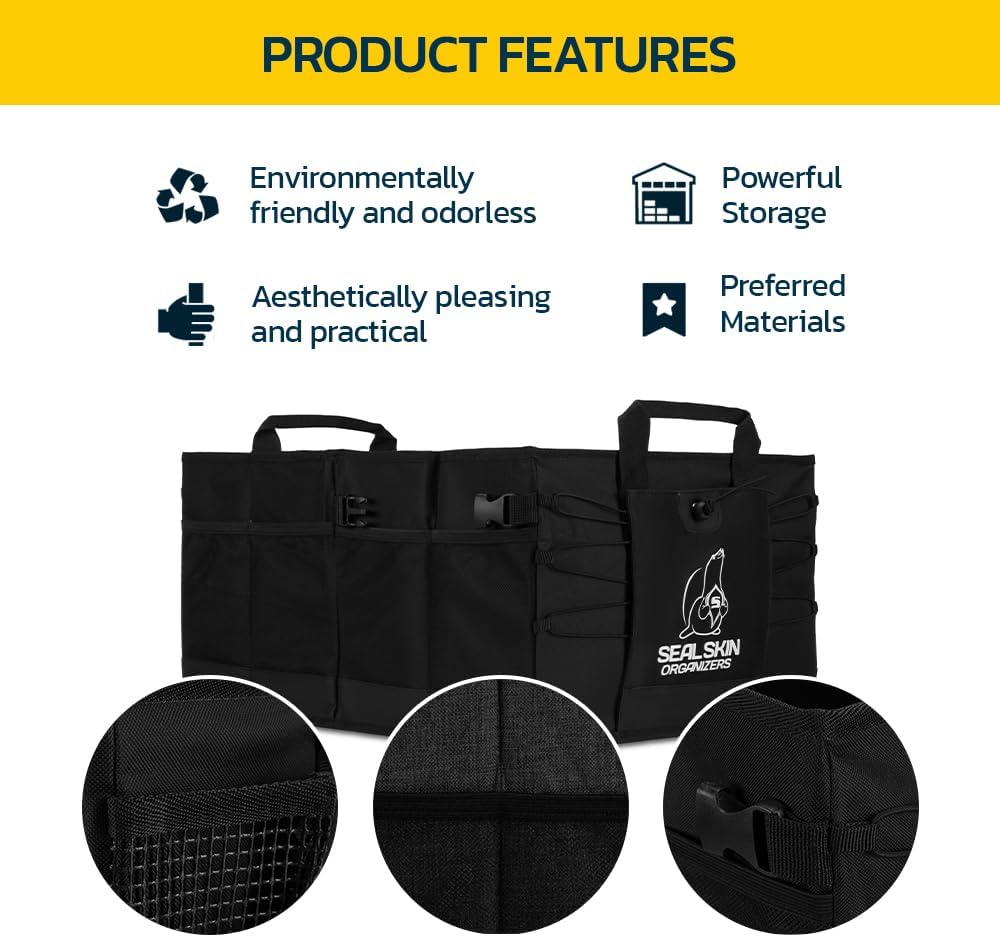 Seal Skin Covers Trunk Organizer for SUV, Car & Truck - Premium Heavy Duty and Collapsible with 3 Adjustable Sizes - Lightweight and Portable Storage Organizer - Easy to Use and Install in Any Vehicle