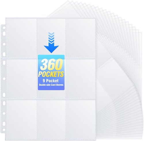 360 Pockets Binder Card Sleeves - Double-Sided 9 Pocket Pages for Trading Cards | Clear Plastic, 20 Pack