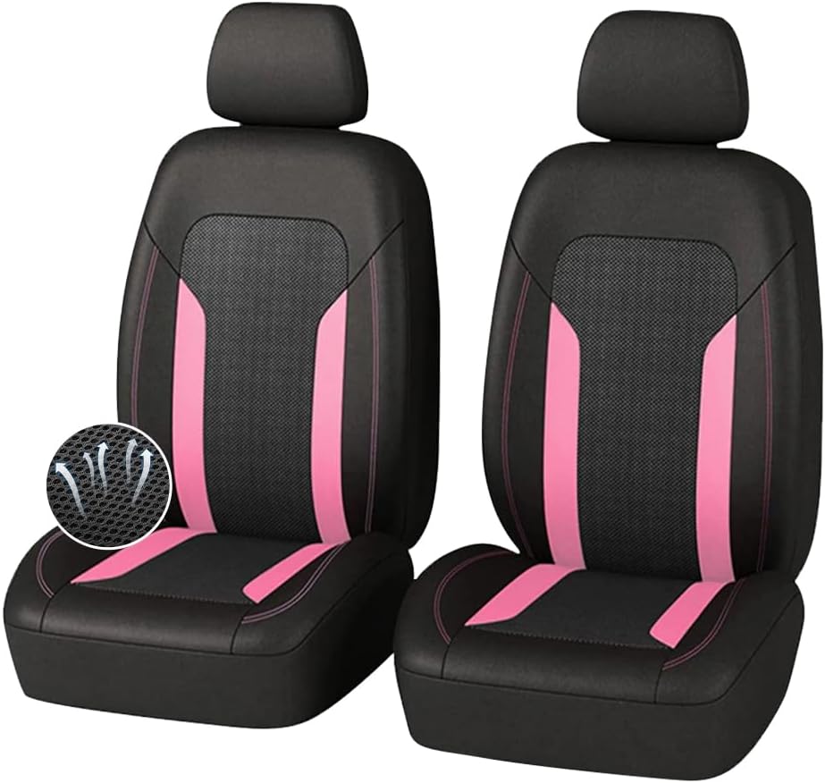 4PCS Cooling Car Seat Covers,Breathable Front Seat Covers with Mesh Construction and Foam Padding,Car Seat Protector to Reduce Back Sweating,Universal Car Interior for Car SUV (Pink)