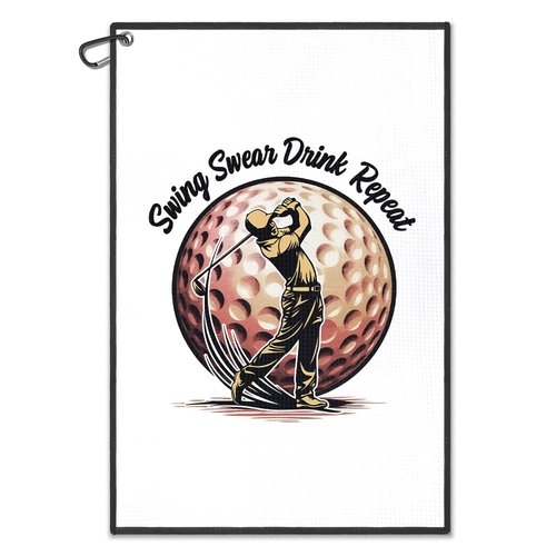 Juoqg Swing Swear Repeat Golf Towel, Fun Golf Bag Towel with Clip, Golfing Accessories for Men, Retirement Birthday Gifts for Golfer Golfing Dad Grandpa Lover, Golfer‘s Club Christmas Thank You Gifts