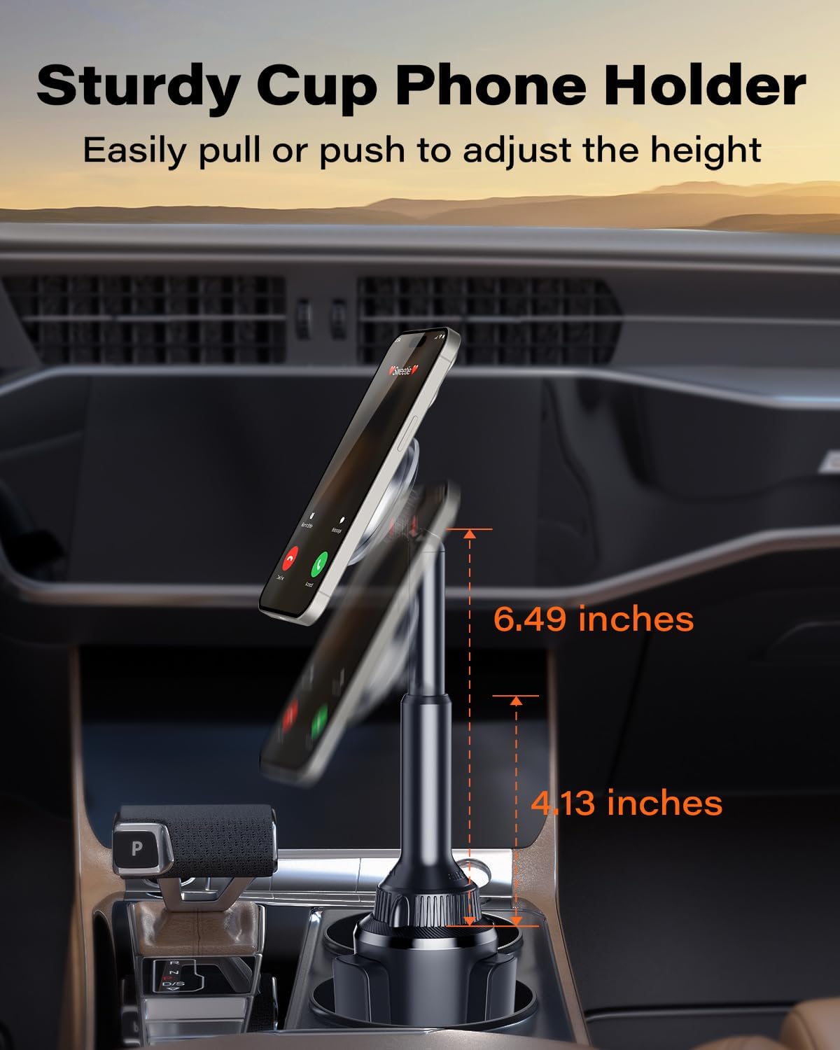 OQTIQ Phone Cup Holder for Car Mount for MagSafe, Quick Extension Long Arm