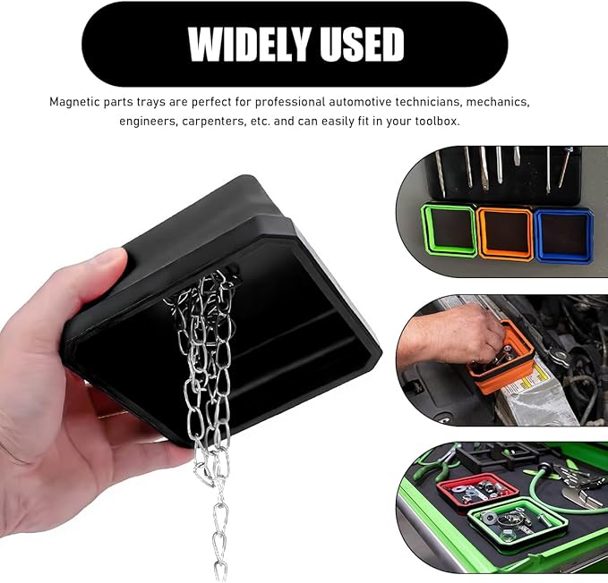 2PCS Collapsible Magnetic Parts Tray, 4.5" Square Silicone Tool Tray with Double-Sided Magnetic Base, Foldable Bowls Small Metal Parts Holder for Screws Bolts Nuts Washers (Black)