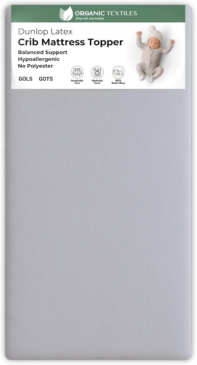 ORGANIC TEXTILES Organic Baby Mattress Topper with Heather Grey Cover - GOLS/GOTS Certified - Breathable, Hypoallergenic, 2" Mini Sleeper (31"x18")