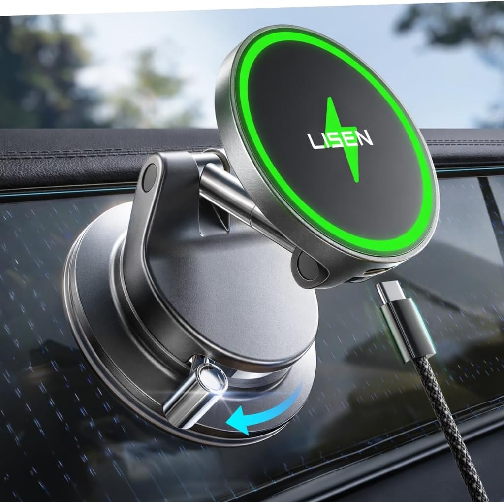 LISEN 15W Magsafe Car Mount Charger for iPhone 18 Pro Max, Magnetic Wireless Car Charger, Suction Phone Mount, Vacuum Magnetic Phone Holder for Carfor iPhone 18 Pro Max 17 16 15 14 13 12 Samsung Pixel