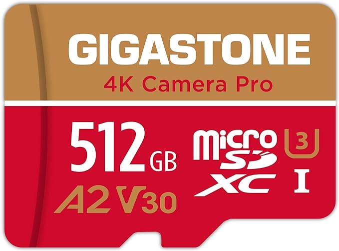 【5-Years Data Recovery】 GIGASTONE 512GB Micro SD Card, 4K Camera Pro, A2 V30