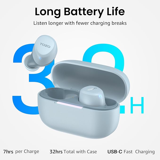 TOZO A1 Wireless Earbuds Bluetooth 5.3 Light Weight in Ear Headphones | IPX5 Waterproof, 2 Mics for AI Calls, Immersive Premium Sound Bass Ear buds with Charging Case, 32 Presets EQ via TOZO App