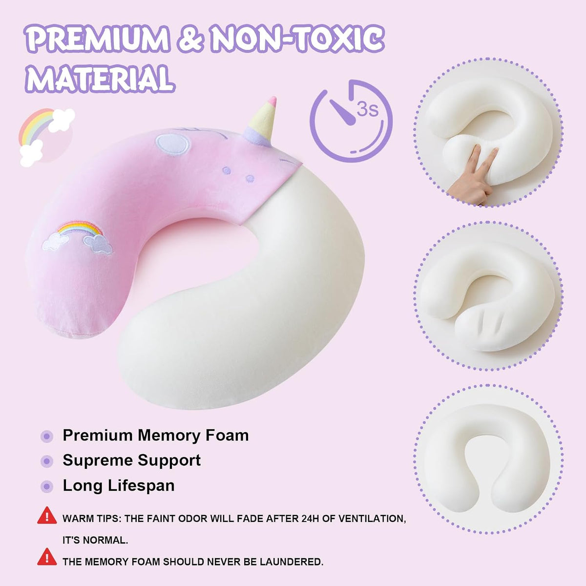 Cirorld Travel Pillow for Kids Adult Cute Neck Pillow for Traveling Memory Foam Airplane Pillow Sleep Mask Animal Flight Pillow Head Rest Neck Support for Cars Long Flights (Pink, 9-12 Y/O)