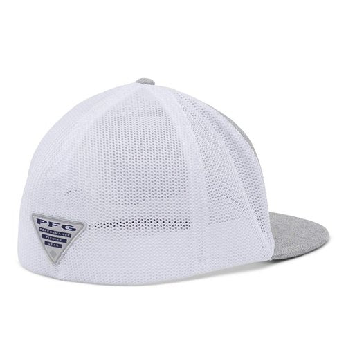 Columbia Unisex PFG Mesh Flat Brim Ball Cap, Cool Grey Heather/Fish Flag, S/M