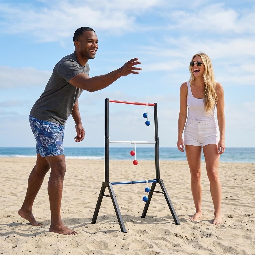 Steel Ladder Ball Game Set - Assembly-Free Toss Game with Scorekeeper & Carry Case | Outdoor Fun for Family