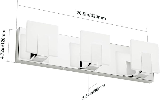 Aipsun 3 Lights Dimmable Modern LED Vanity Light for Bathroom Frosted White Acrylic Chrome Up and Down Bathroom Wall Light Fixtures Over Mirror(White Light 6000K)