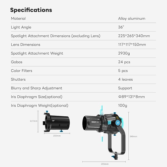 Bowens Mount Optical Snoot Photography, Spotlight Snoot Gobos kit