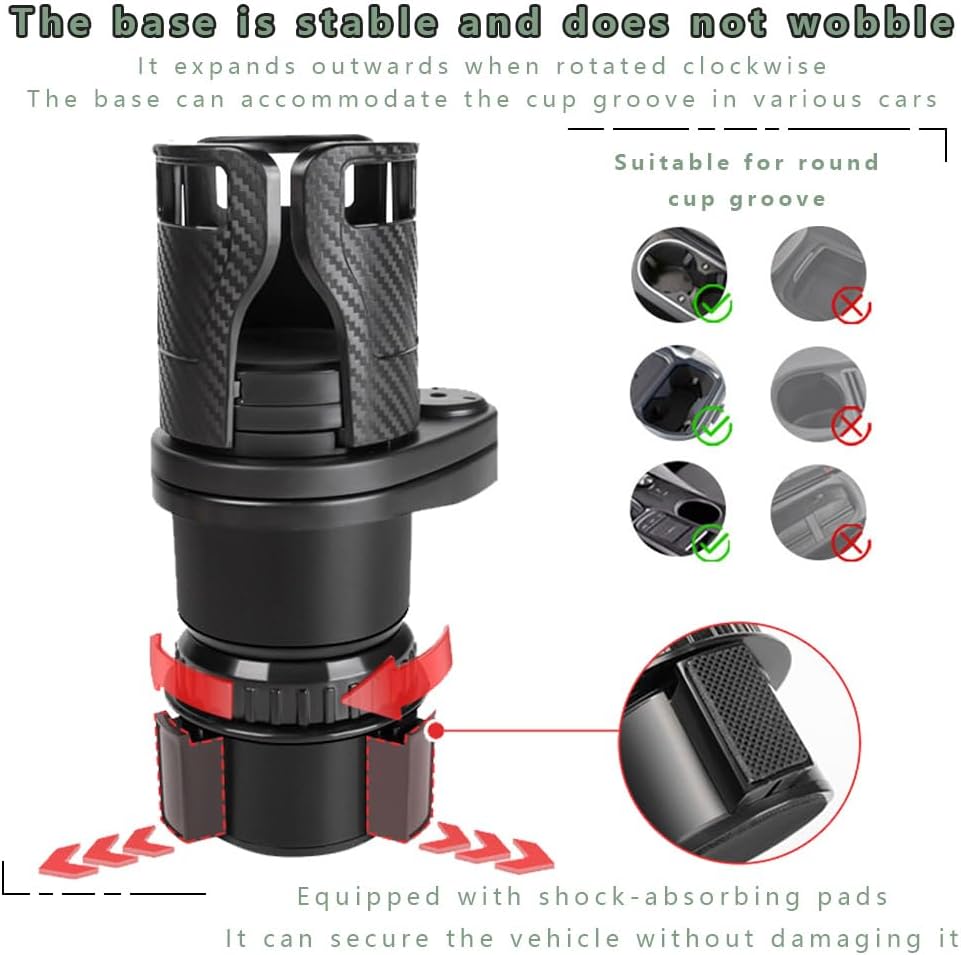 Car Cup Holder for Honda Fit 2007-2020, 2-in-1 Dual Layer Car Cup Holder Expander 360° Rotation Large Capacity Storage Adjustable Base