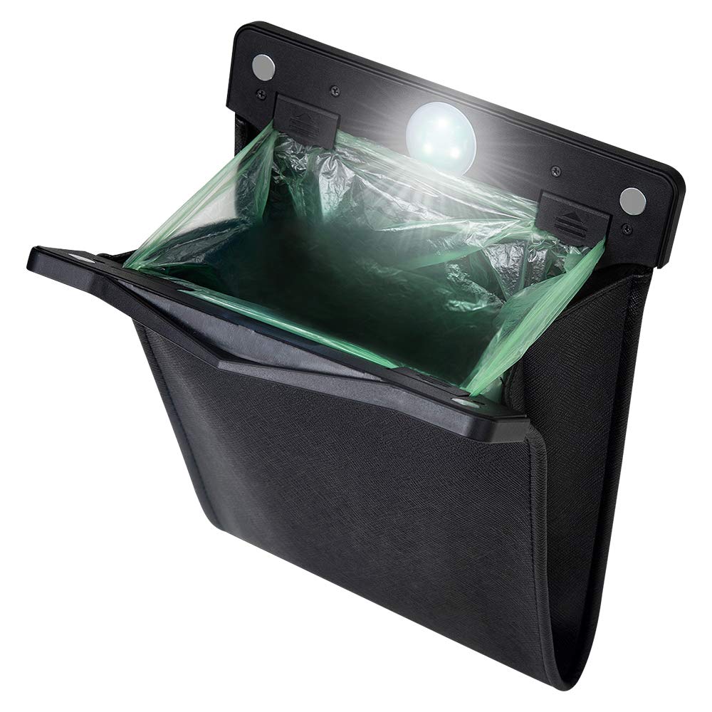 Smart LED Car Trash Can Waterproof Garbage Bag Passenger Side Artificial Leather Storage Pocket Leak Proof Reusable Traveling Portable Offices Toilet Garbage Cans Back Seat Hanging (Beige-1pack)