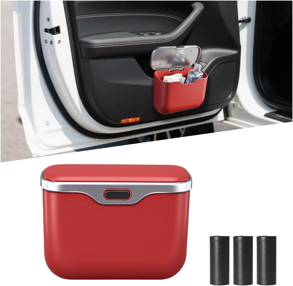 Osilly Car Trash Can, Leak-Proof Multipurpose Vehicle Door Garbage Can with Lid, Portable Automotive Interior Trash Bin Storage Organizer, Universal Fit (Black)