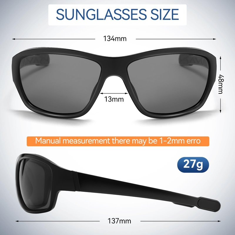 Women's Running Sports Polarized Sunglasses - UV Protection Wrap-Around Frame, Black Sporty Shades for Outdoor