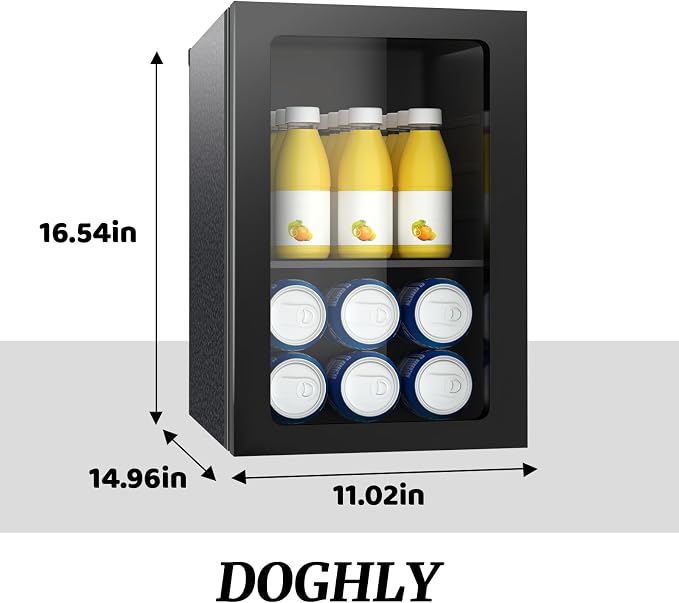 DOGHLY 0.9 Cu.ft Mini Fridge Solid Door, 24 Cans Beverage Refrigerator | Drink Fridge for Soda Beer Wine, Manual Temperature Control, Removable Shelf, Quiet Beverage Cooler for Office, Dorm, Bar